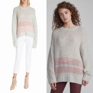 Rag & Bone Women’s Iceland Crew Sweater Gray Striped Merino Alpaca Blend Large